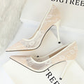 Slimming shallow pointed lace-up high heels