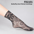 Women Hollow-Out Short Fishnet Socks Lace Trim Retro Style