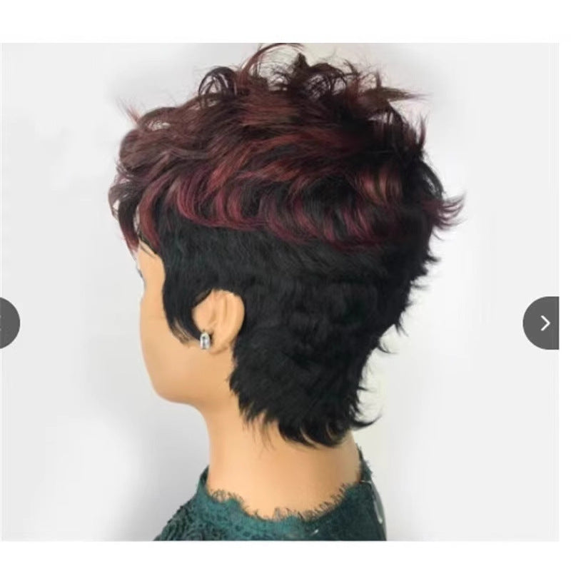 Women's Wine Red Short Curly Synthetic Wig with Fluffy Volume and Adjustable Fit