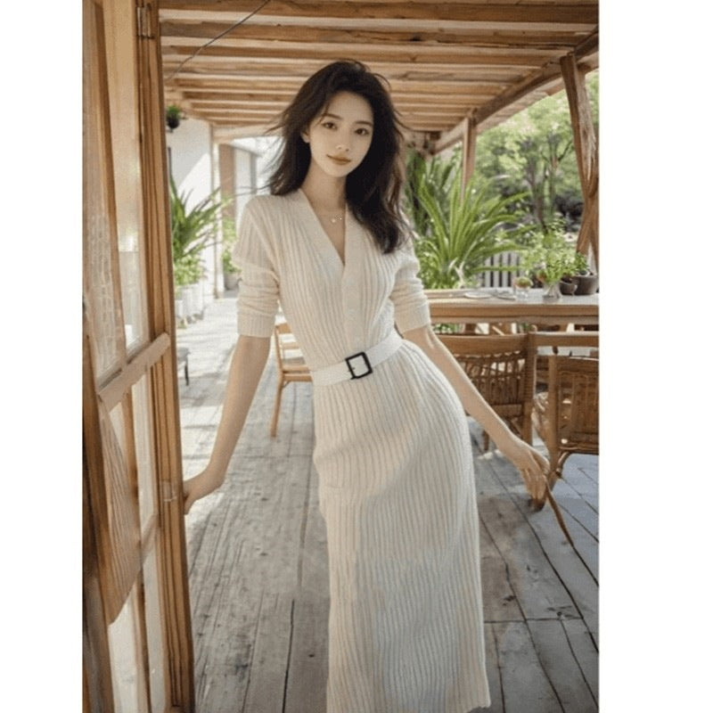 Knitted Sweater Dress Autumn and Winter French Long Dress