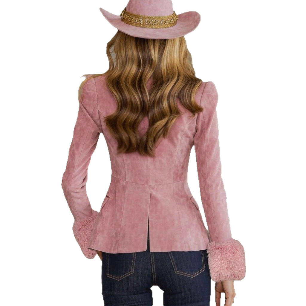 Women's Retro Slim-Fit Suede Blazer Jacket