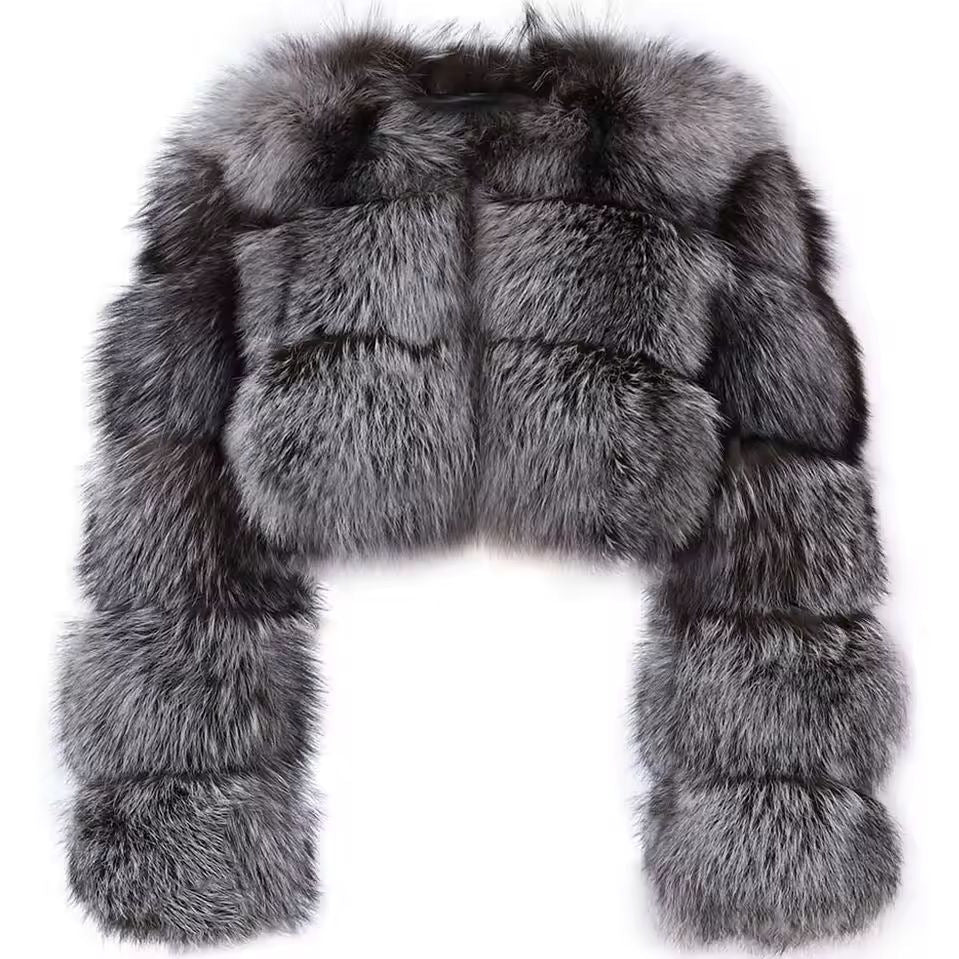 Womens Imitation Fur Jacket Short Warm V-Neck Faux Fur Coat