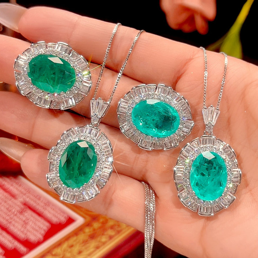 Simulated Emerald Paraiba Jewelry Set Copper-Based Light Luxury Women's Set