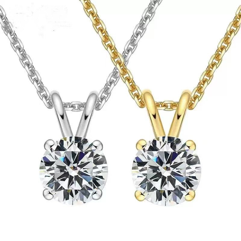 Sparkling Moissanite Pendant Necklace for Women Inlaid Single Diamond Compact Chain Silver Jewelry