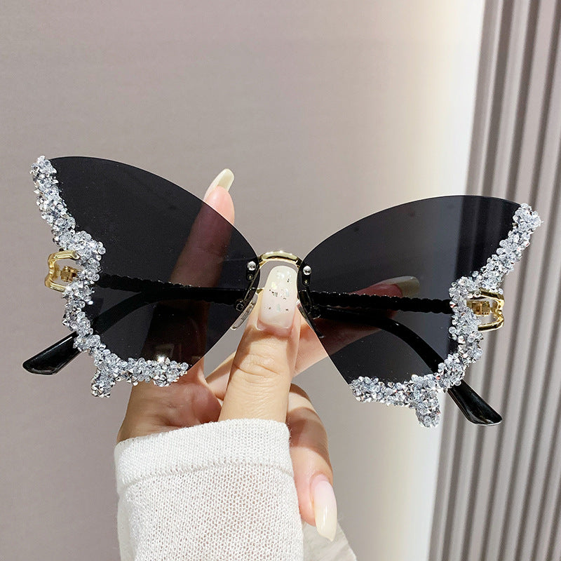 Large Frame Diamond Butterfly Sunglasses Retro Women UV400 Sun Protection