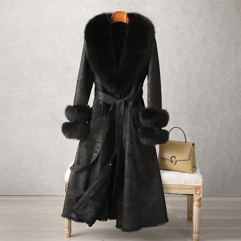 Imitation Rabbit Fur Mid-Length Coat with Faux Fox Collar