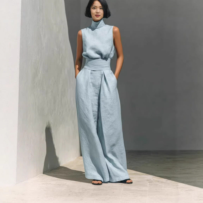 Women's Sleeveless Cotton Linen Casual Suit Set