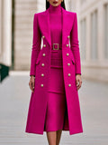 Women's Double-Breasted Woolen Coat and Knitted Dress Two-Piece Set
