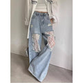 Retro Lace Stitched Wide-leg Women's Jeans
