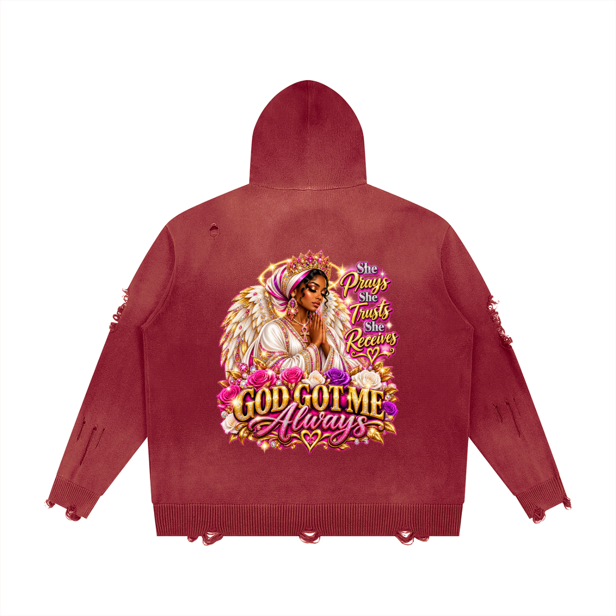 Beauty Slayer Unisex Distressed Full-Zip Knit Hoodie