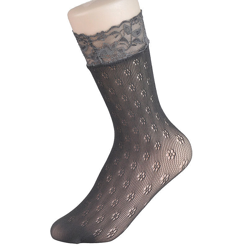 Women Hollow-Out Short Fishnet Socks Lace Trim Retro Style