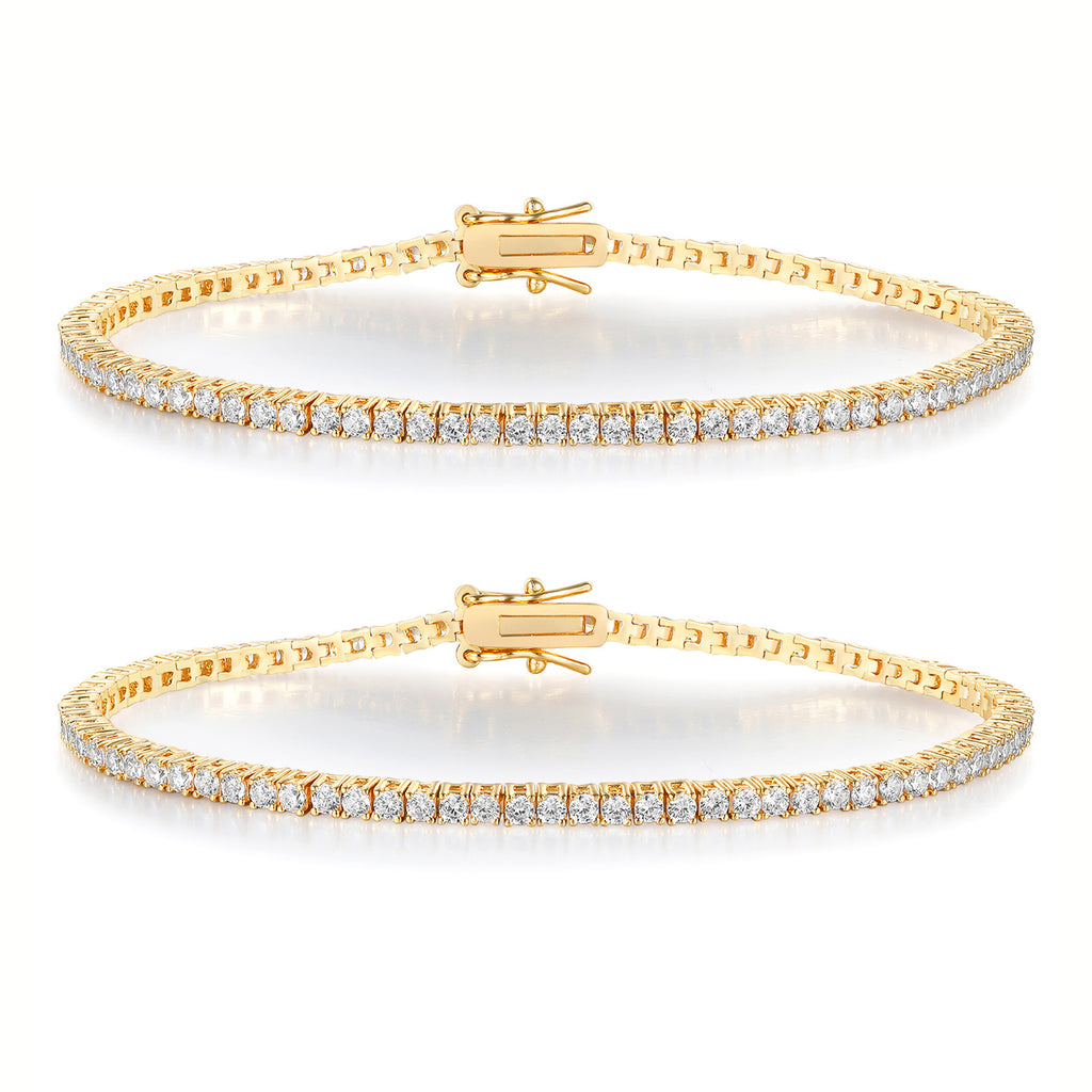 Gold Plated Copper Zircon Tennis Bracelet Single Row Full Diamond Unisex Jewelry