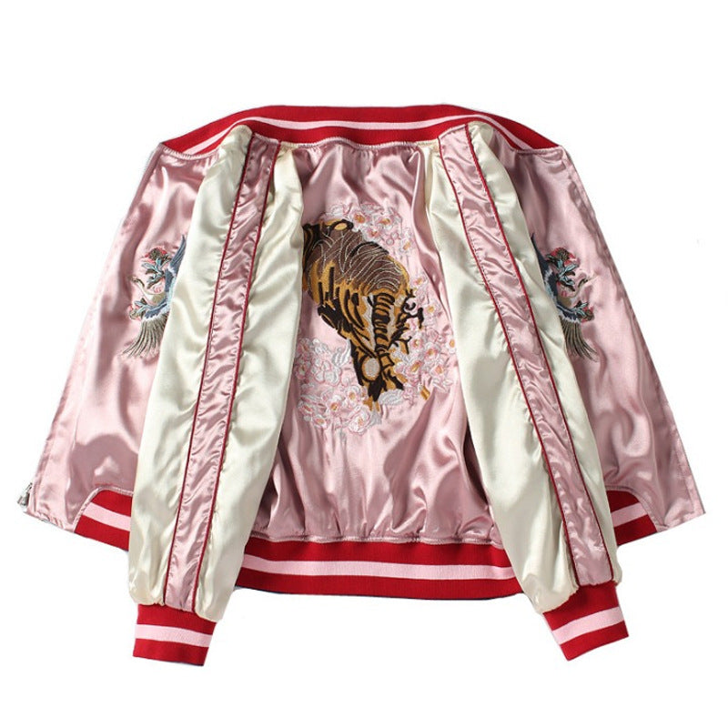 Women's Reversible Embroidered Tiger Fuji Baseball Jacket Loose Vintage