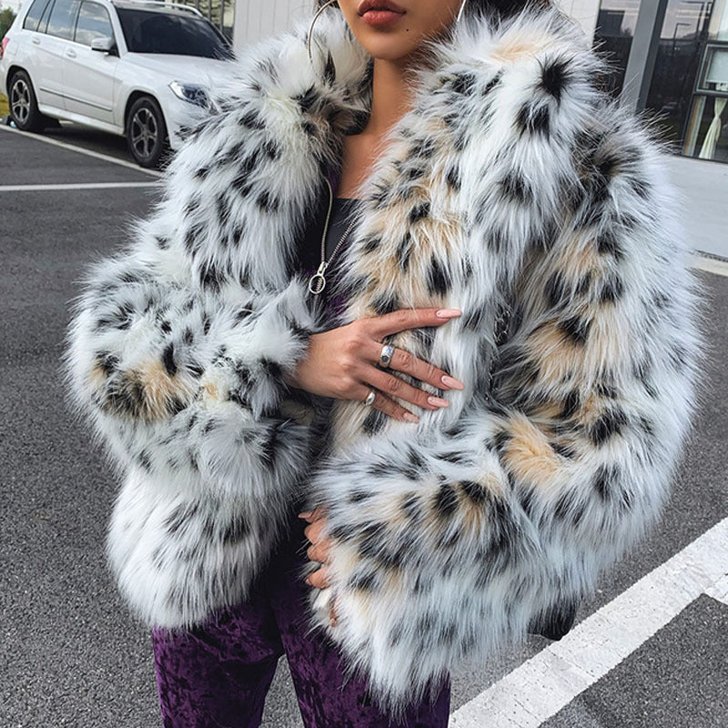 Womens Bobcat Leopard Print Fur Coat