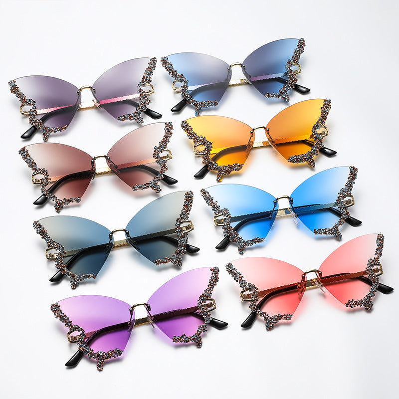 Large Frame Diamond Butterfly Sunglasses Retro Women UV400 Sun Protection
