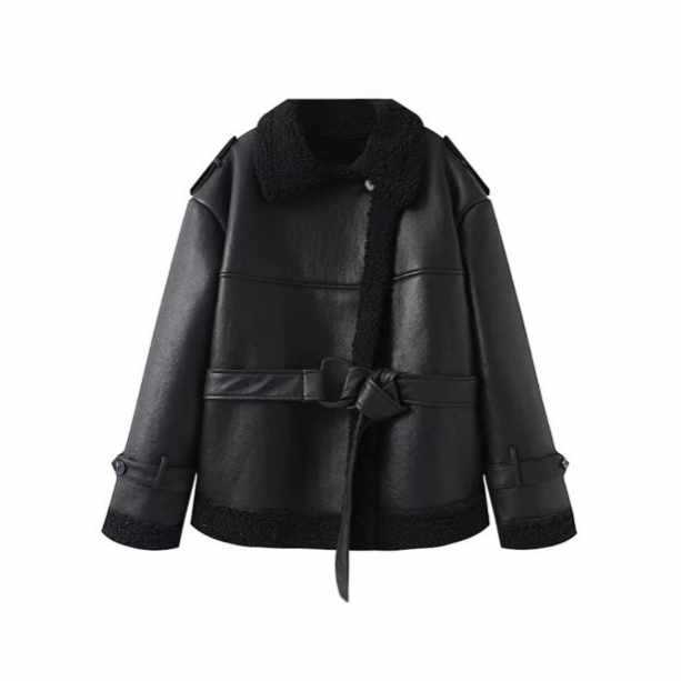 Faux Leather Jacket with Fur Collar