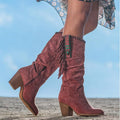 Women's high-heeled matte high-tassel boots
