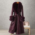 Imitation Rabbit Fur Mid-Length Coat with Faux Fox Collar