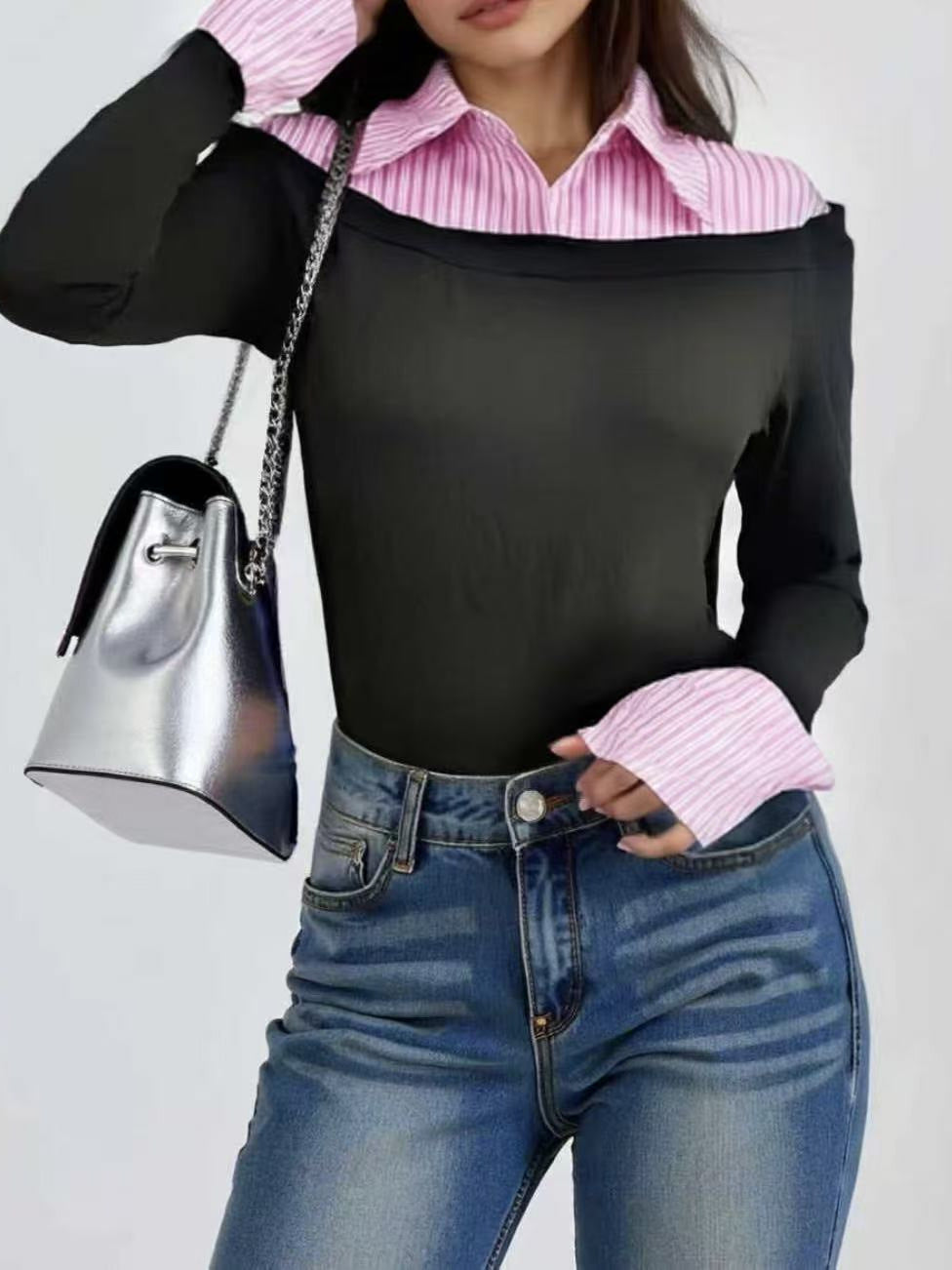 Womens Striped Button Down Blouse