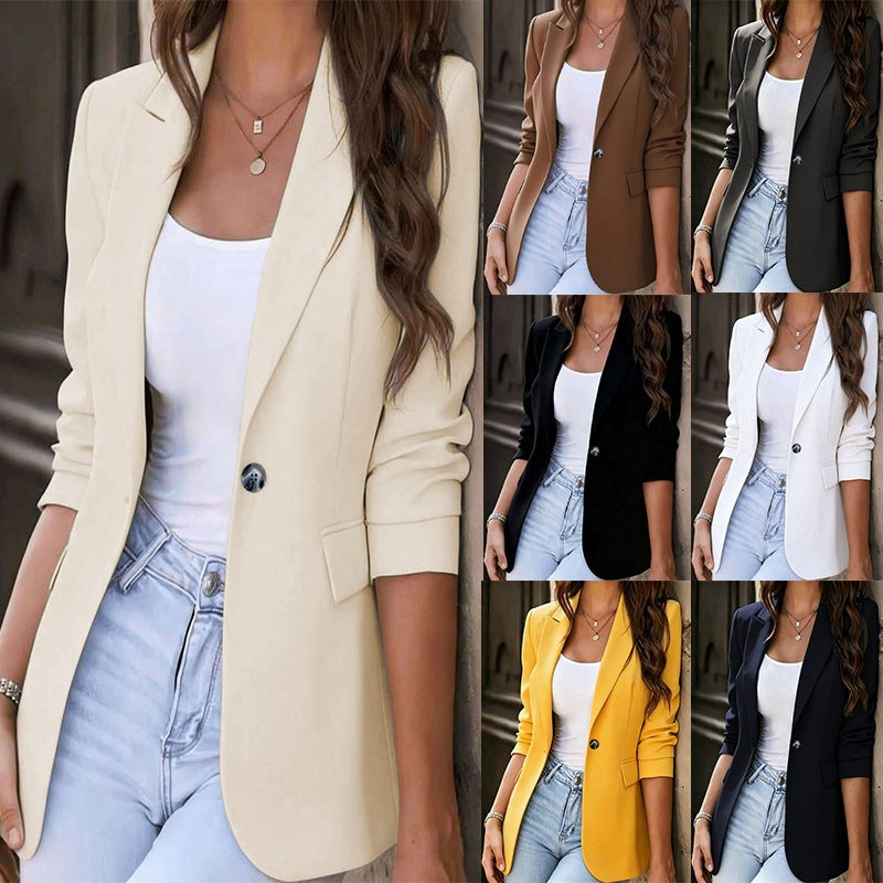 Women's Elegant Slim Fit Single Button Lapel Long Sleeve Suit Blazer