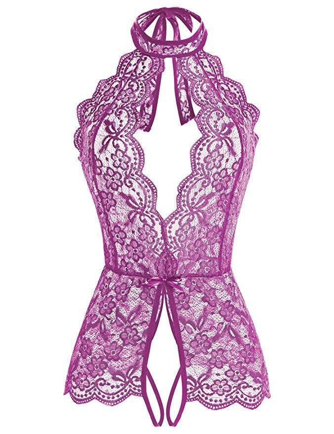 Women Sexy See Through Lace Spandex Bodysuit Cute Lingerie Jumpsuit