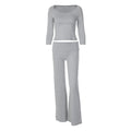Women Two Piece Set Drapey Flared Pantsuit Long Sleeve Solid Casual Lounge Wear