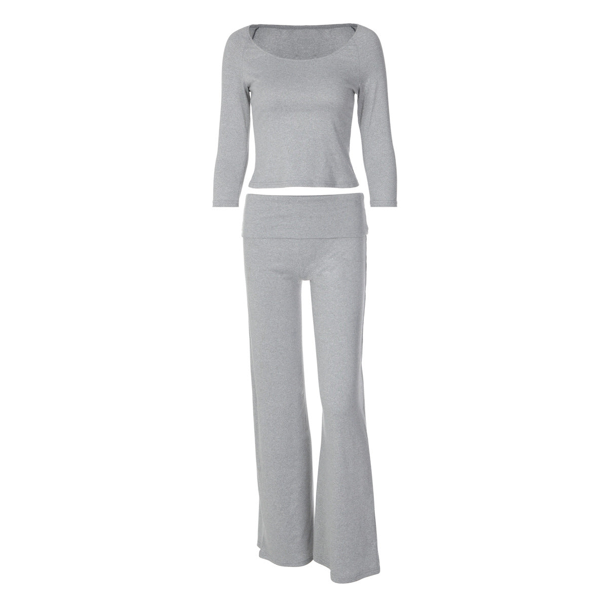 Women Two Piece Set Drapey Flared Pantsuit Long Sleeve Solid Casual Lounge Wear