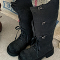 Belted platform riding boots