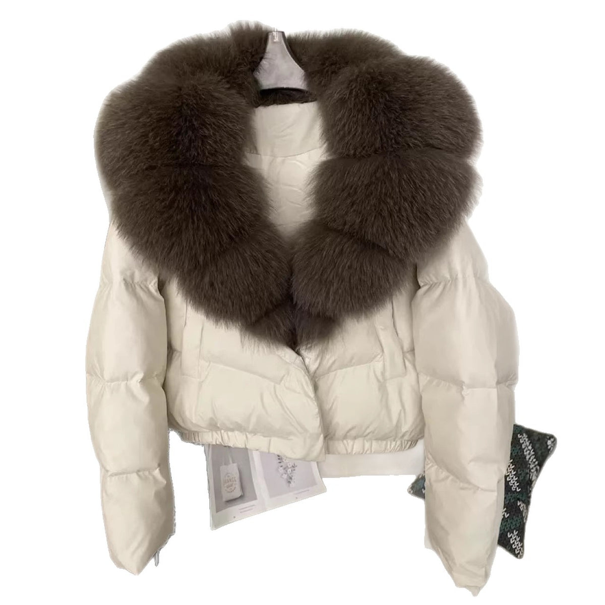 Women's Short Down Cotton Coat with Removable Imitation Fur Collar