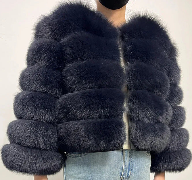 Faux fox fur coat - short style, women's long-sleeved winter jacket