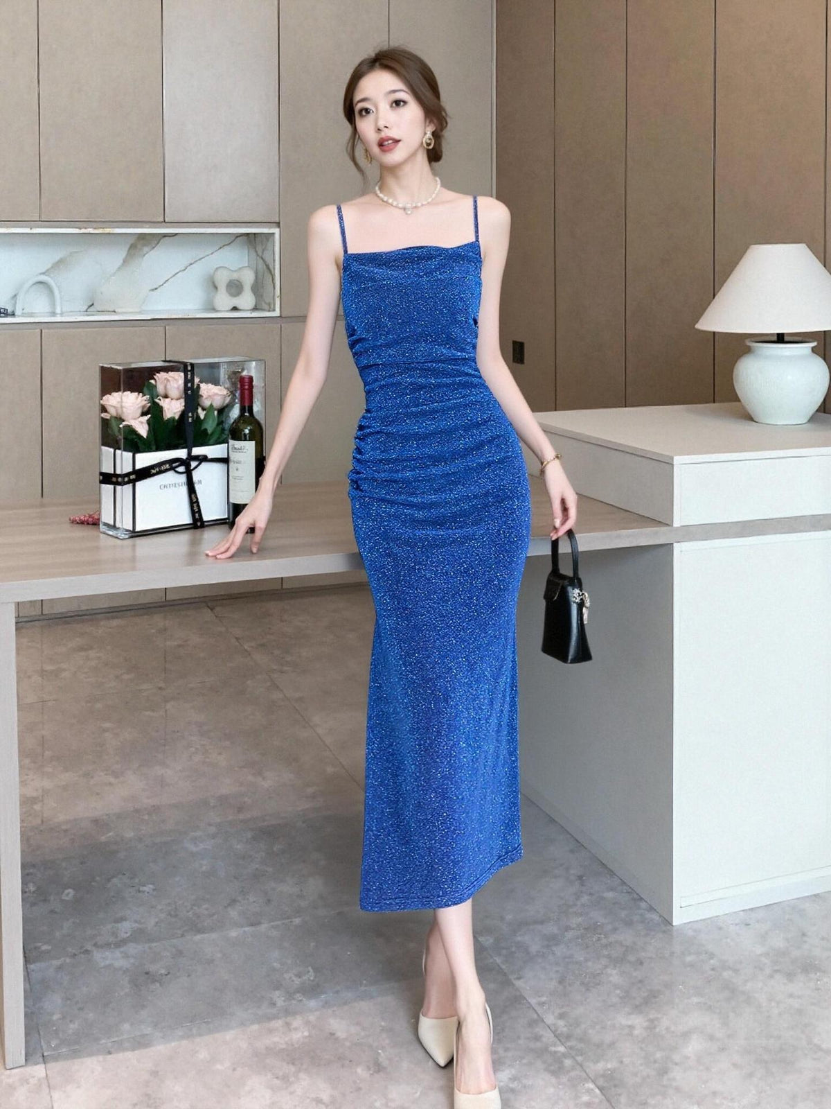 Women's Long Open Back Solid Color Sling Fishtail Dress