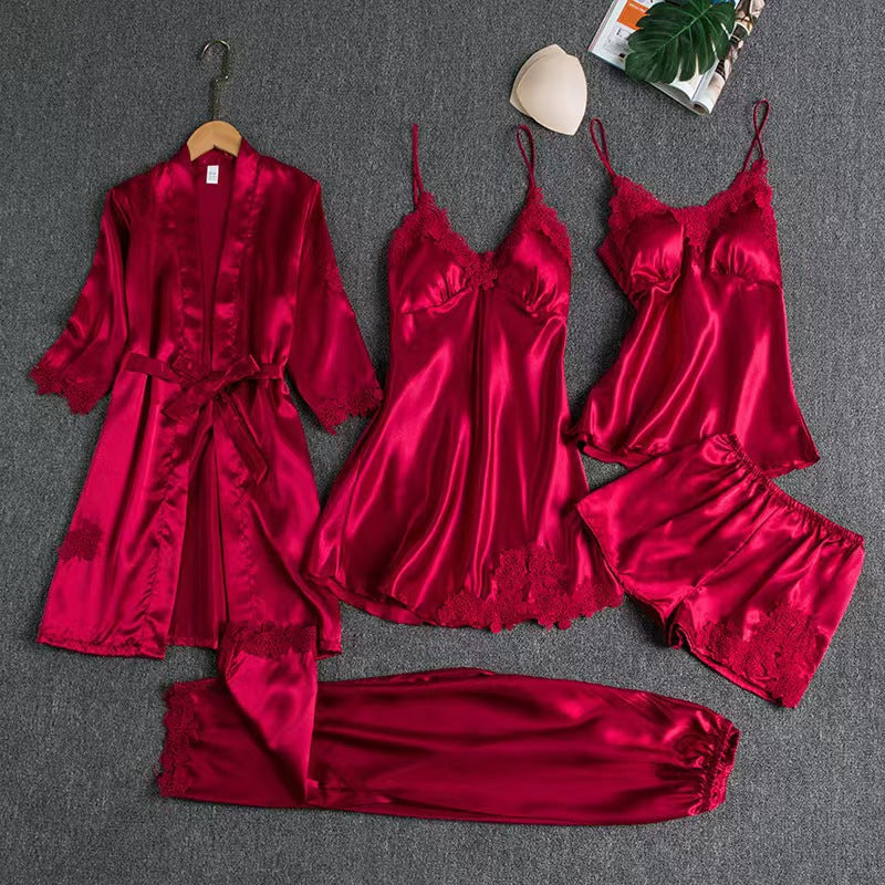 Pajamas Women's Summer Ice Silk Sexy Hot Home Clothes Spring and Autumn Long Sleeve