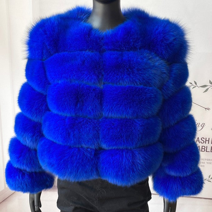 Faux fox fur coat - short style, women's long-sleeved winter jacket