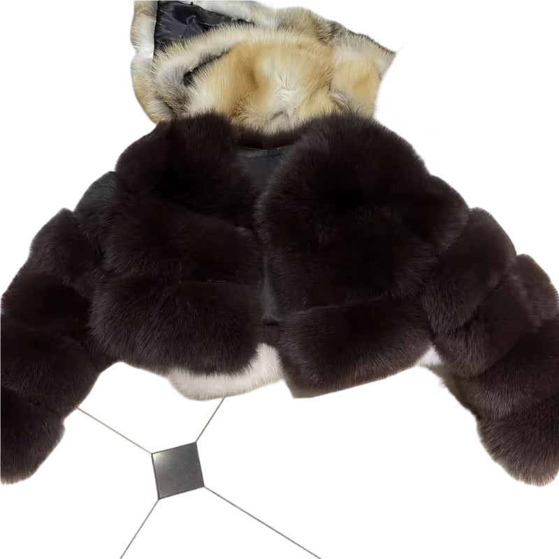 Womens Imitation Fur Jacket Short Warm V-Neck Faux Fur Coat