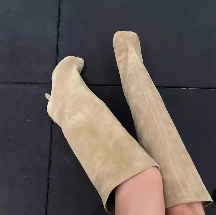 Womens Suede High Heel Cowboy Boots