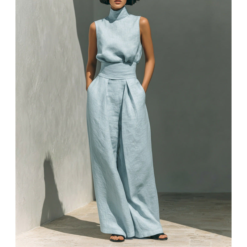 Women's Sleeveless Cotton Linen Casual Suit Set