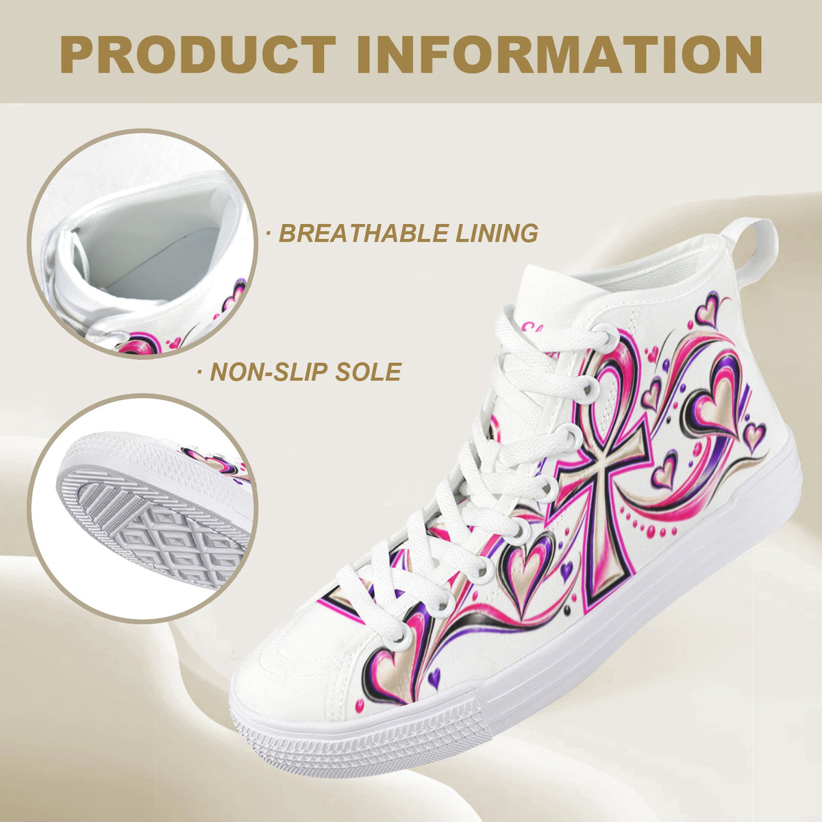 Beauty Slayer™ Royal Ankh High-Top Canvas Sneakers