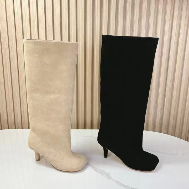 Womens Suede High Heel Cowboy Boots
