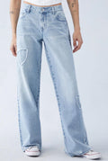 Embroidered Side Fringe High Waist Jeans