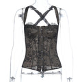 Women's Sleeveless Lace-Up Corset Top Solid Color Slim Fit Tank Top