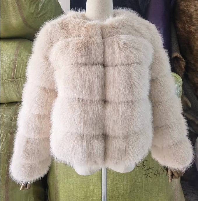Faux fox fur coat - short style, women's long-sleeved winter jacket