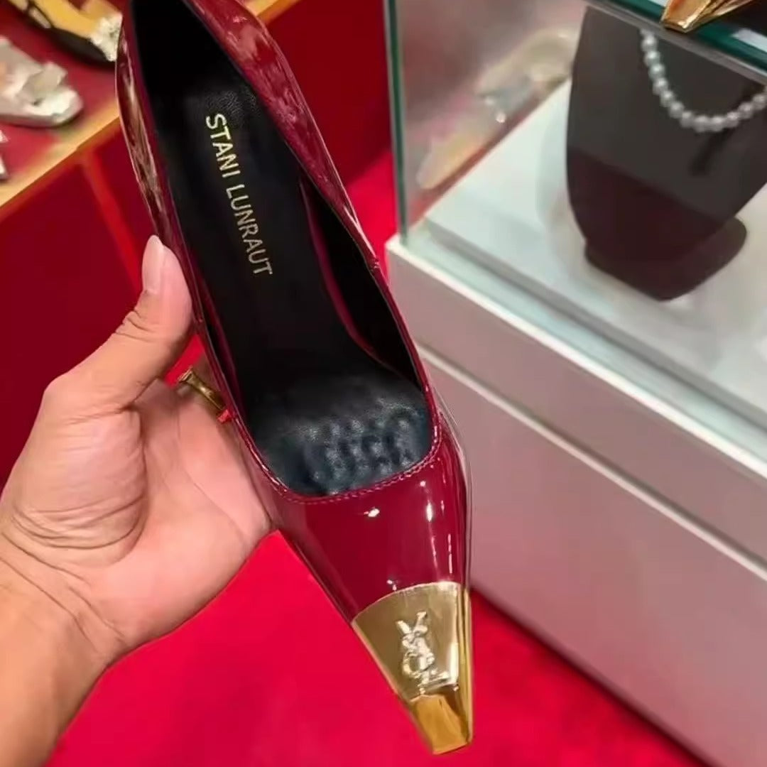 Black Patent Leather Metal-Toe High Heels