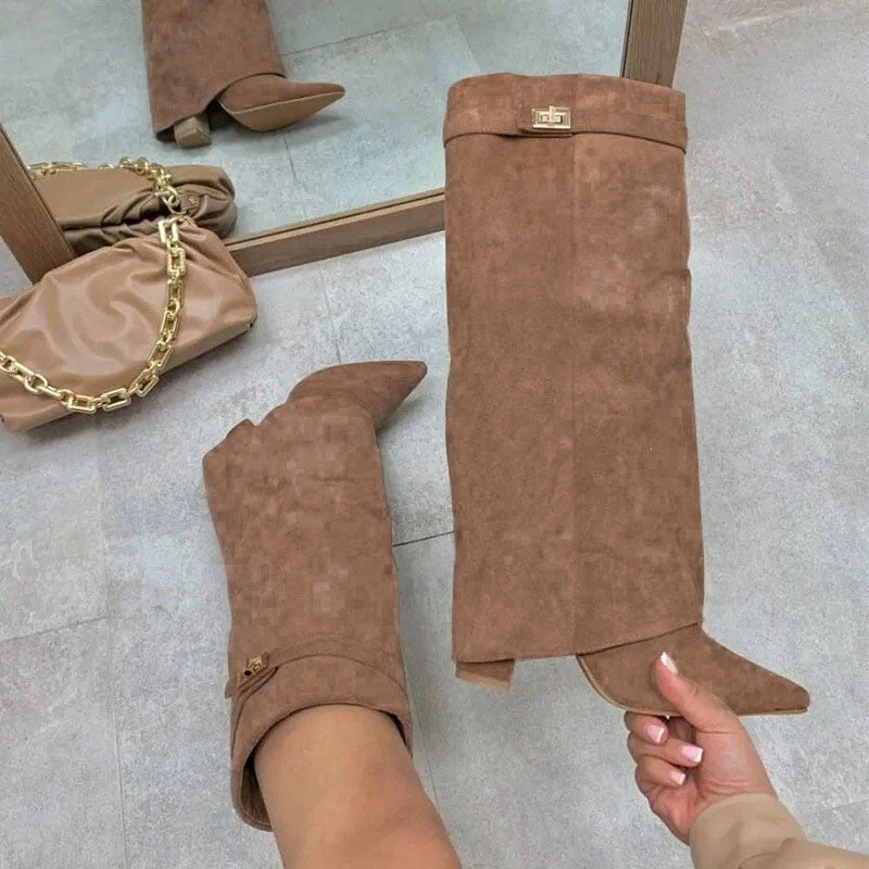 Women Pointed Toe Chunky Heel Boots